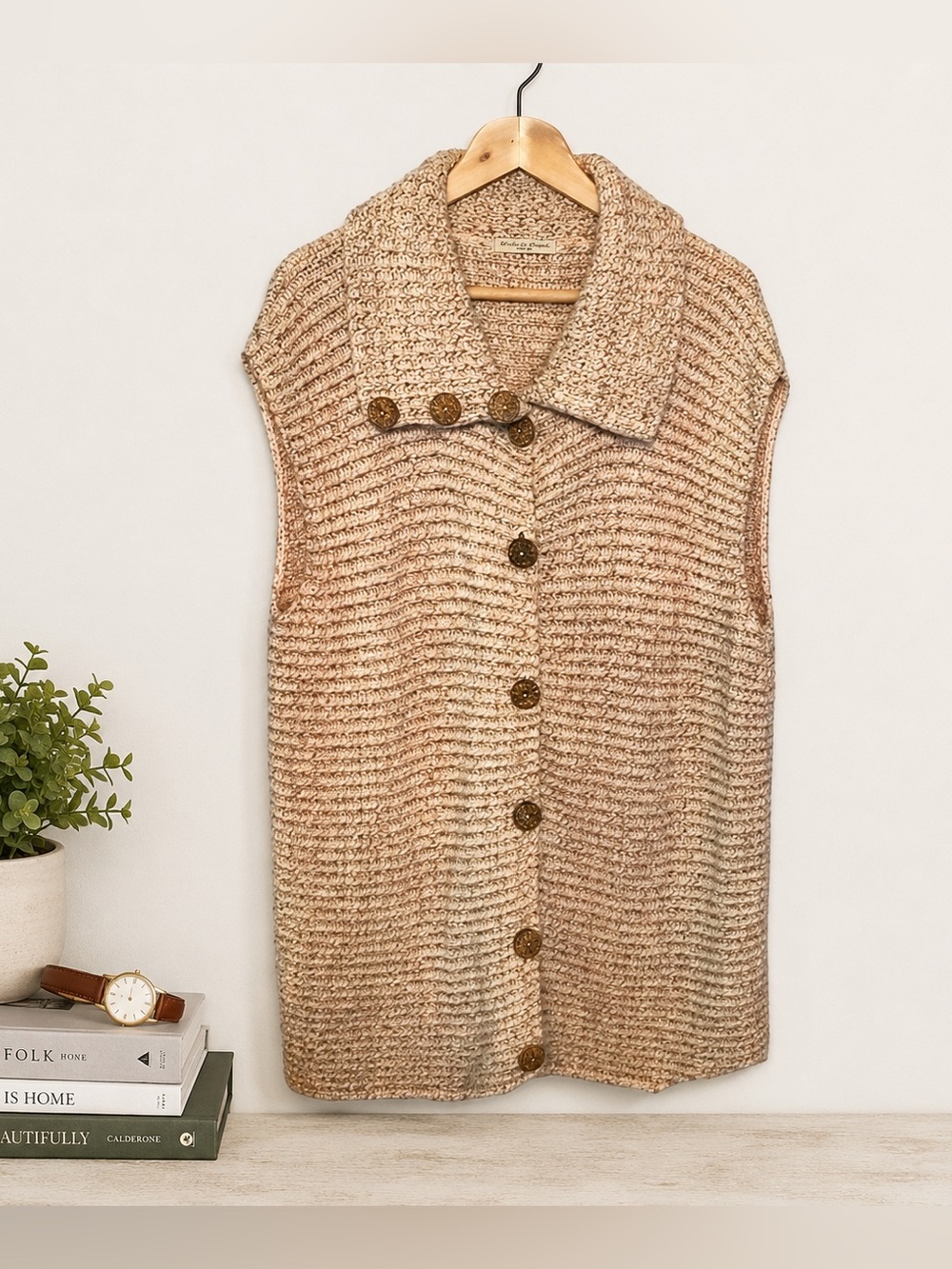 Vintage 90s Y2K Margaret Winters Chunky Knit Shawl Collar Sweater Vest | L/XL